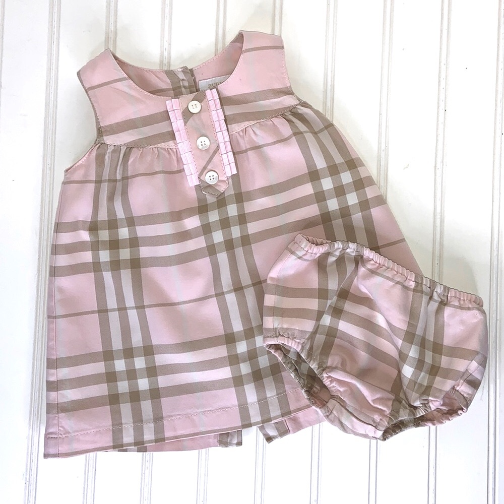 BURBERRY PINK & BROWN PLAID SLEEVELESS DRESS 6 M